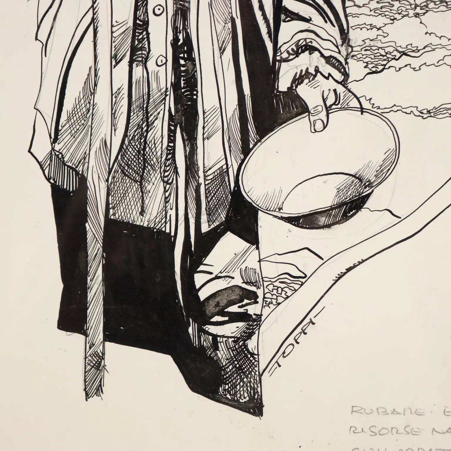 Contemporary Drawing Signed Sergio Toppi Mixed Tecnhique '900