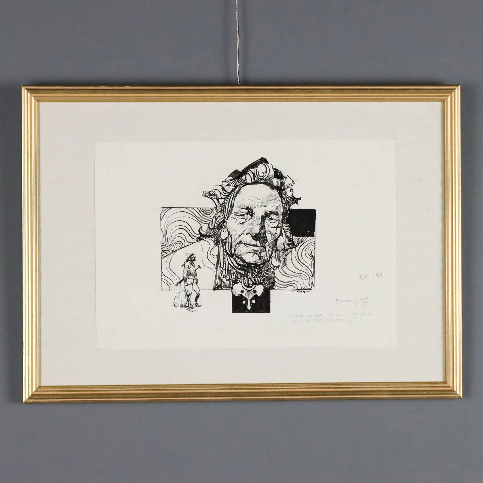 Contemporary Drawing Signed Sergio Toppi Mixed Technique XX Century