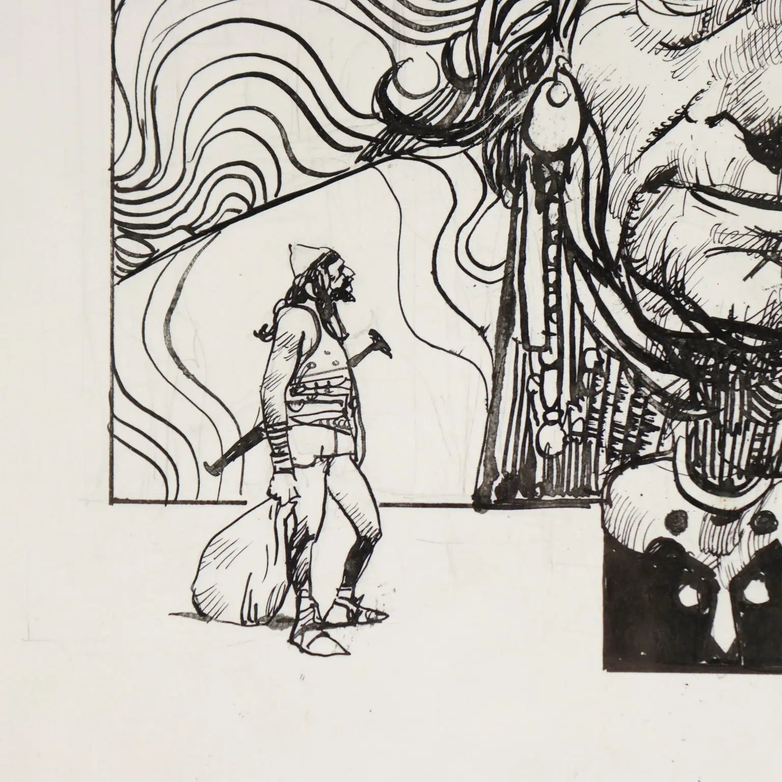 Contemporary Drawing Signed Sergio Toppi Mixed Technique XX Century