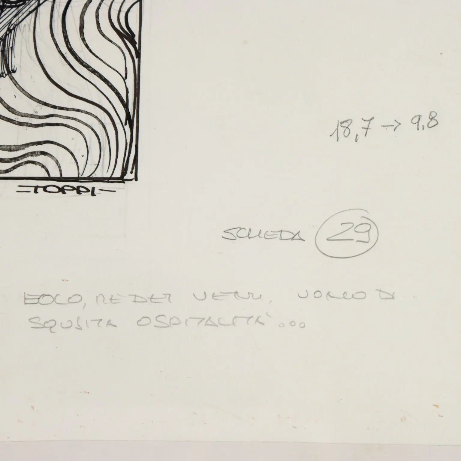 Contemporary Drawing Signed Sergio Toppi Mixed Technique XX Century