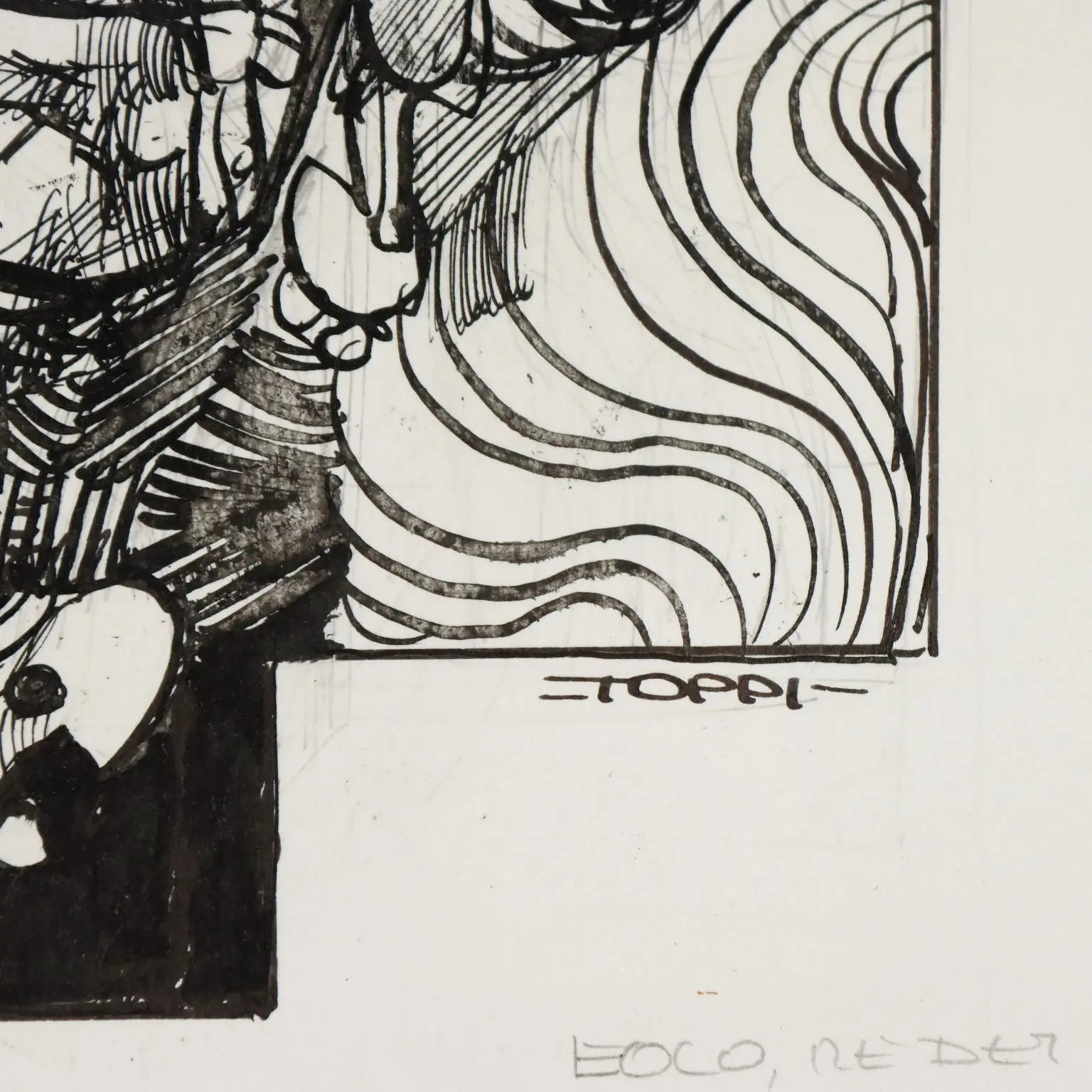 Contemporary Drawing Signed Sergio Toppi Mixed Technique XX Century