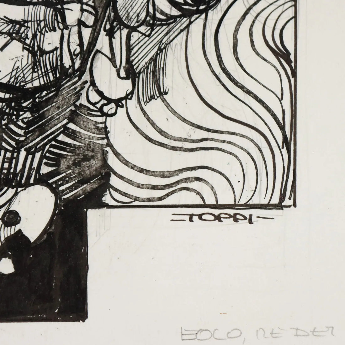 Contemporary Drawing Signed Sergio Toppi Mixed Technique XX Century