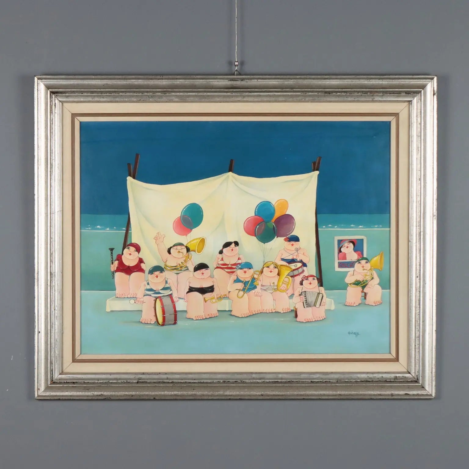 Modern Painting Signed Guido Acquaviva Oil on Canvas 1977