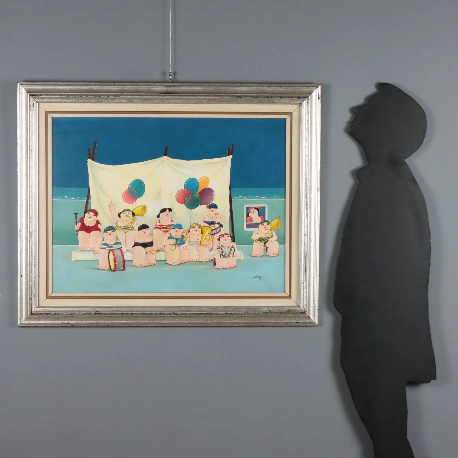 Modern Painting Signed Guido Acquaviva Oil on Canvas 1977