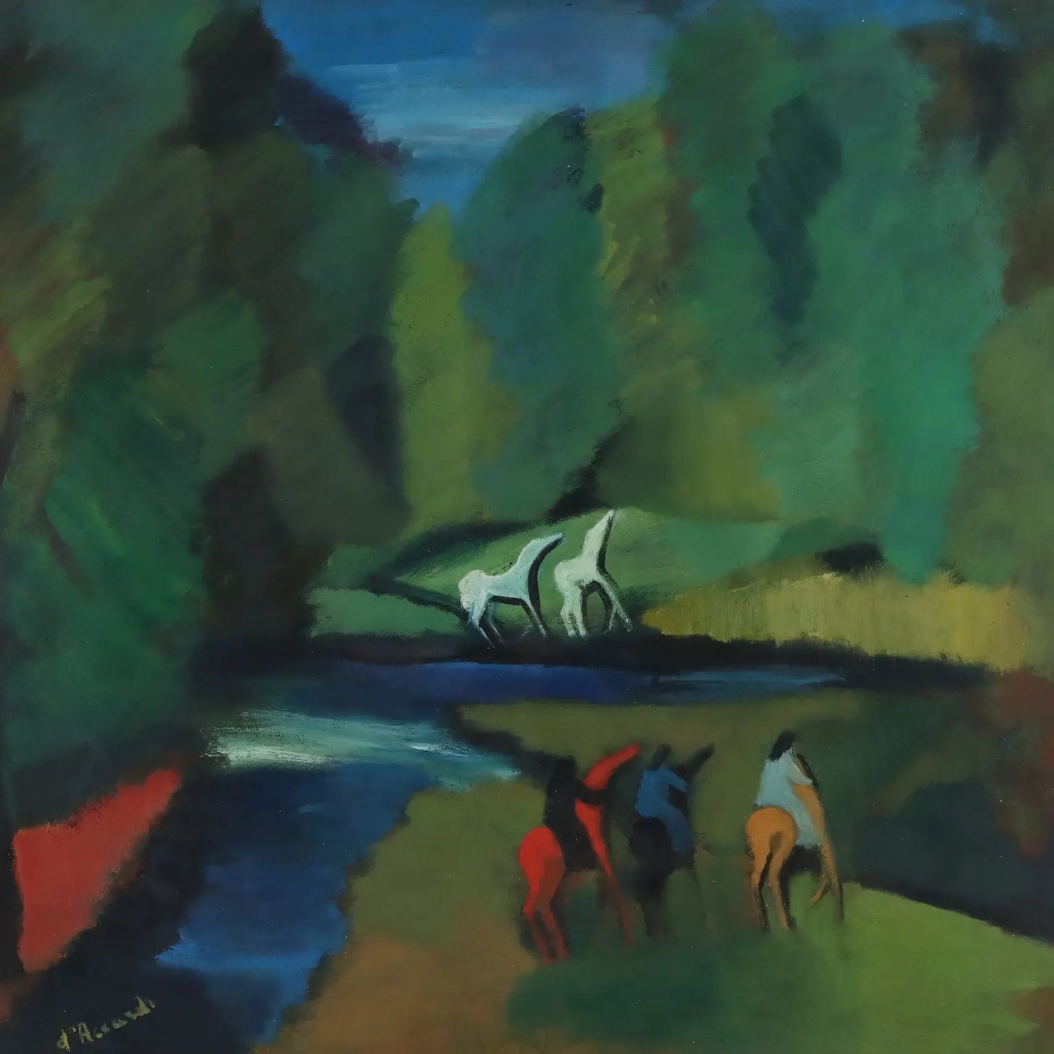 Modern Painting Signed Gian Rodolfo D'Accardi Ride in the Woods 1955