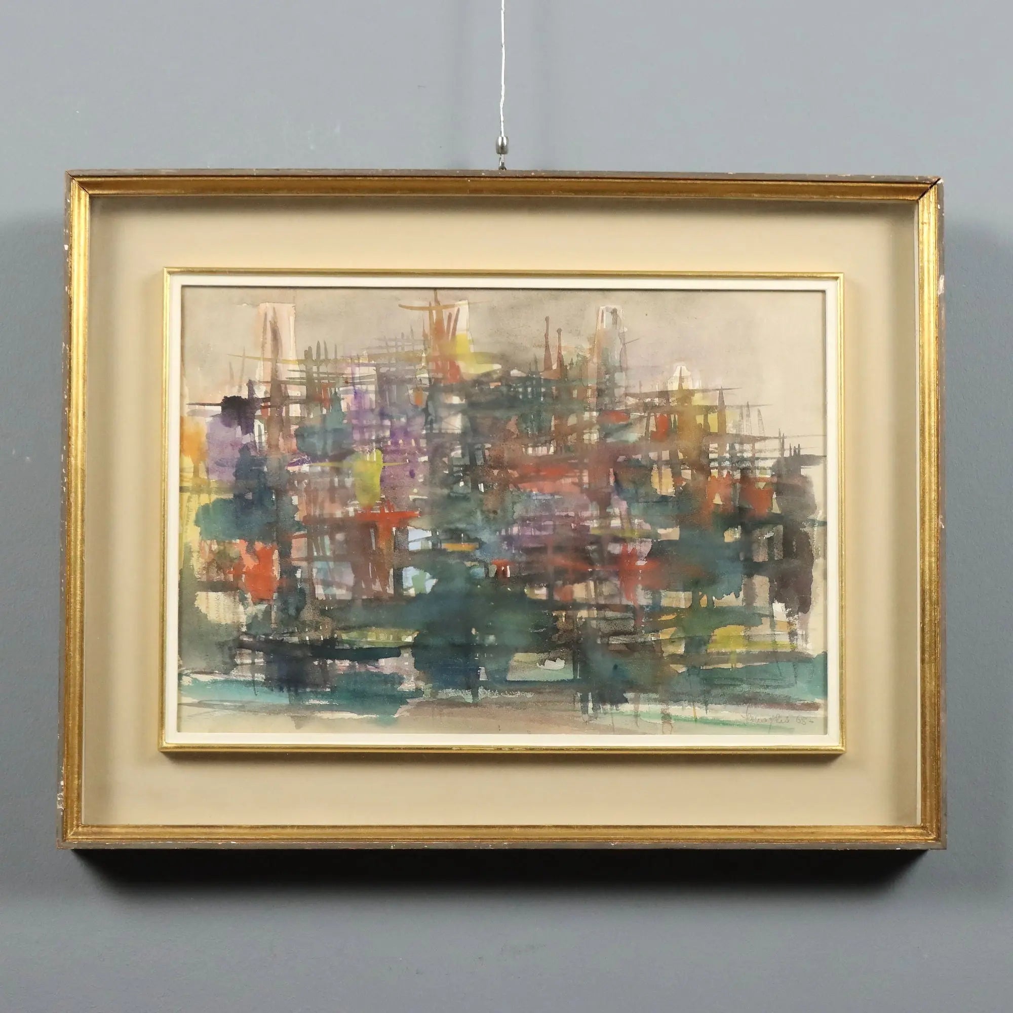 Modern Painting Signed Rino Sernaglia Watercolor on Paper 1965