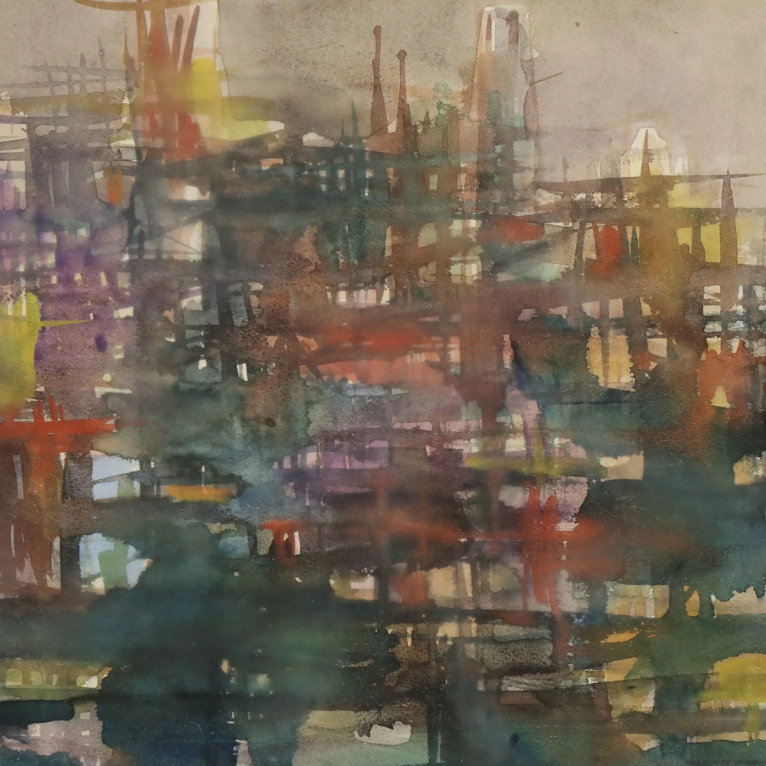 Modern Painting Signed Rino Sernaglia Watercolor on Paper 1965