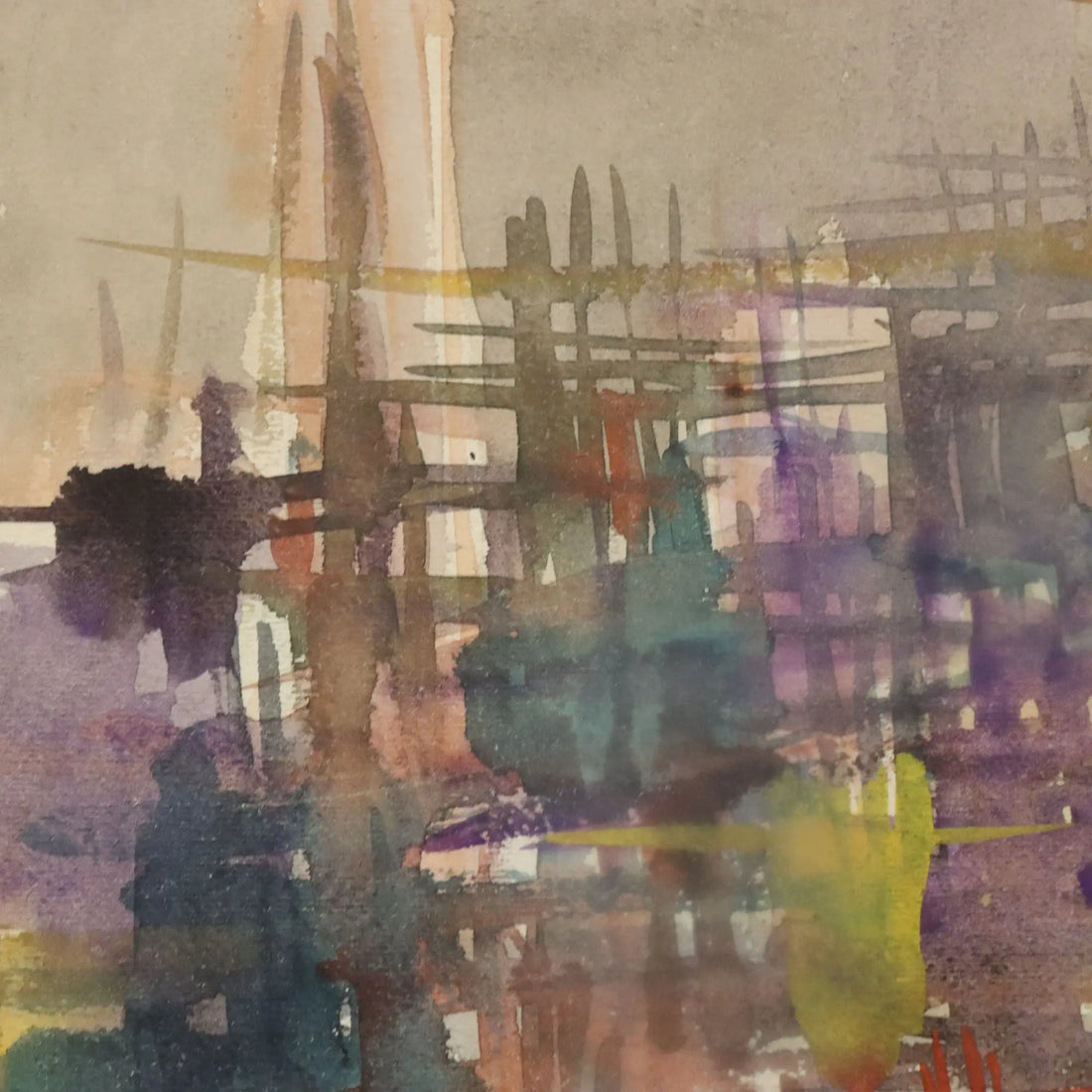 Modern Painting Signed Rino Sernaglia Watercolor on Paper 1965