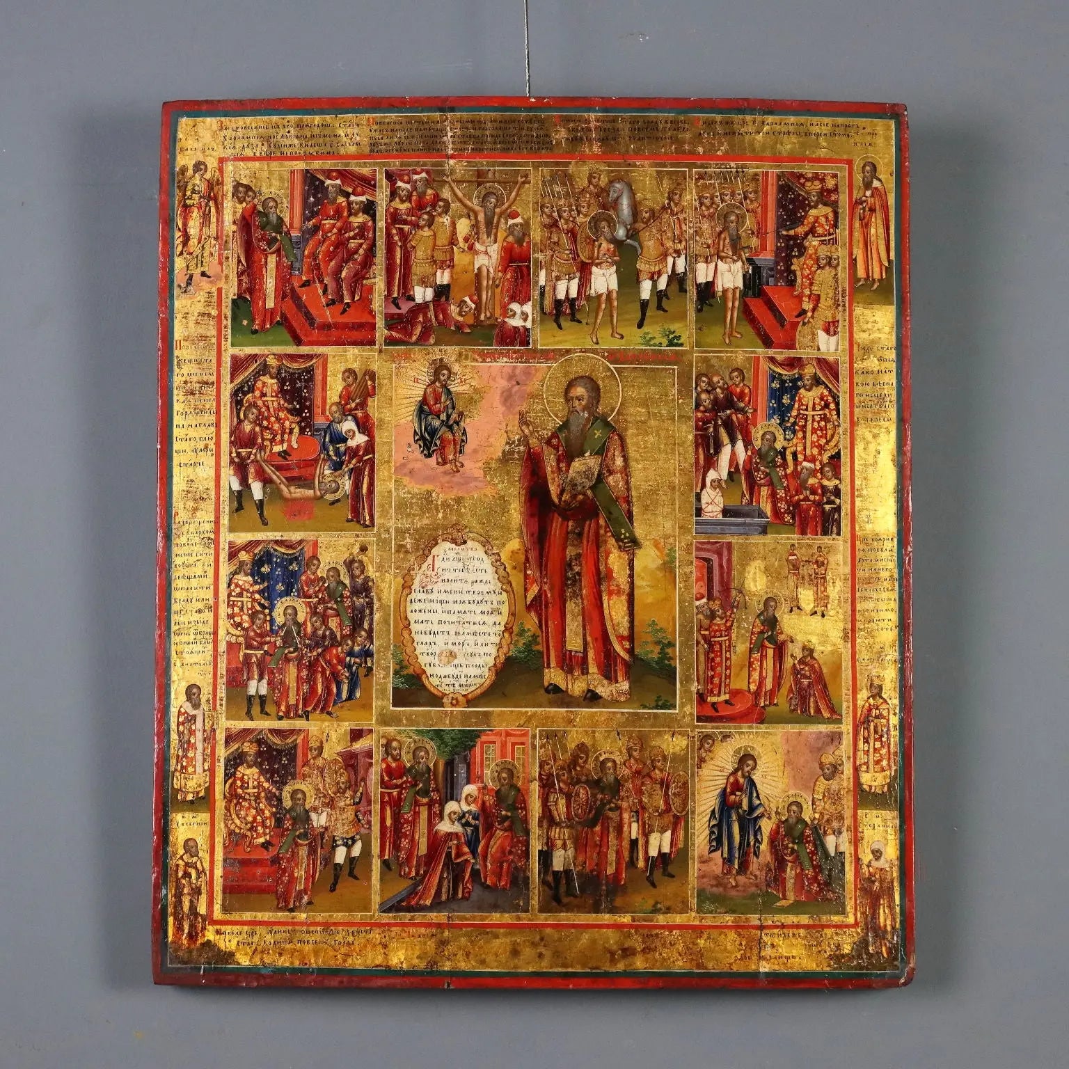 Antique Russian Icon The Twelve Feasts Tempera on Board XIX Century
