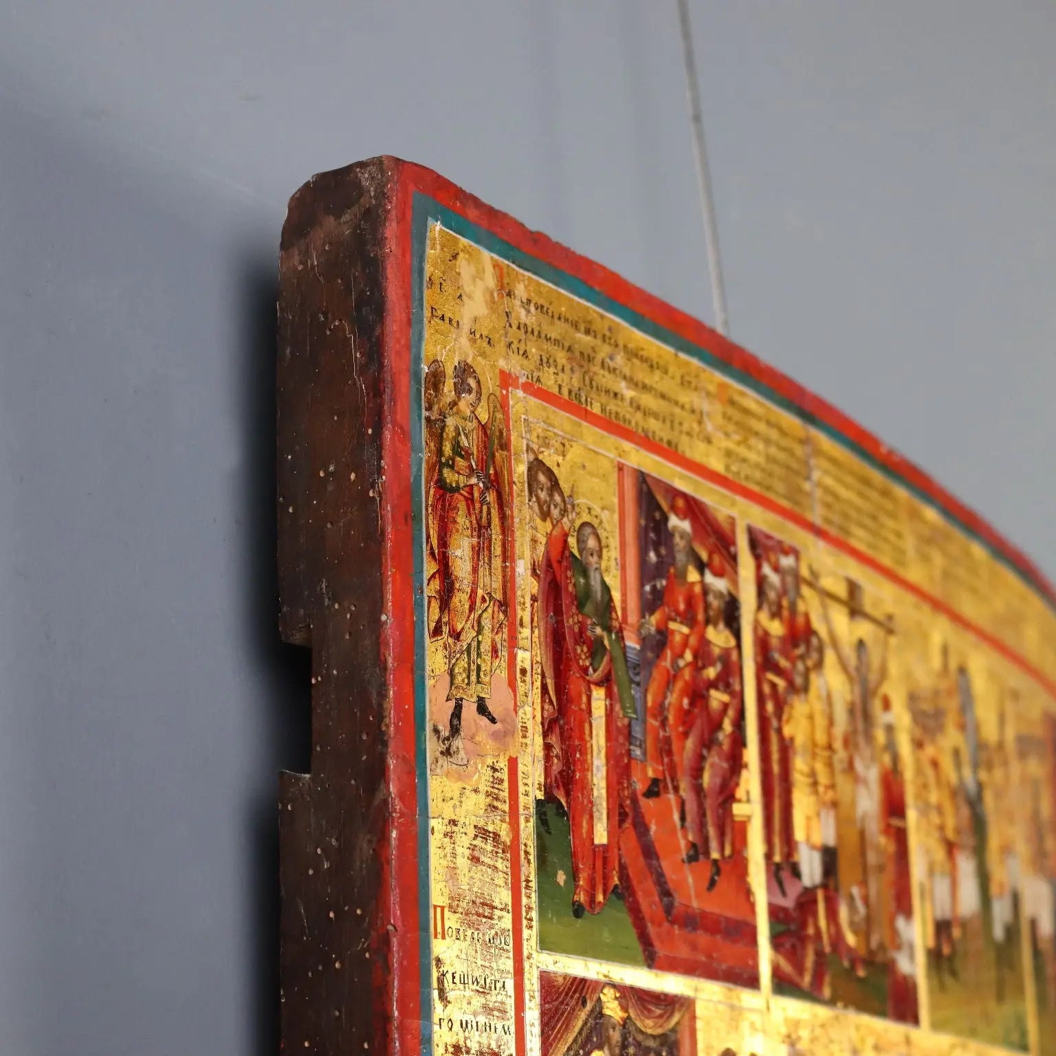 Antique Russian Icon The Twelve Feasts Tempera on Board XIX Century