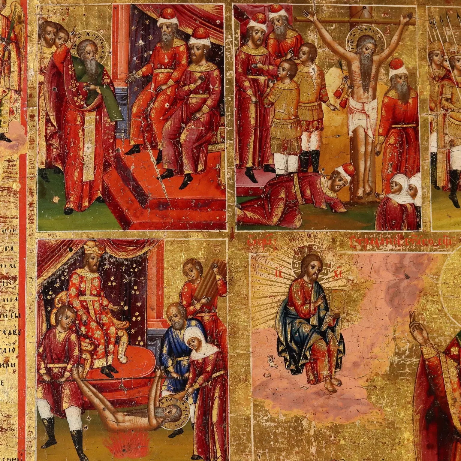 Antique Russian Icon The Twelve Feasts Tempera on Board XIX Century