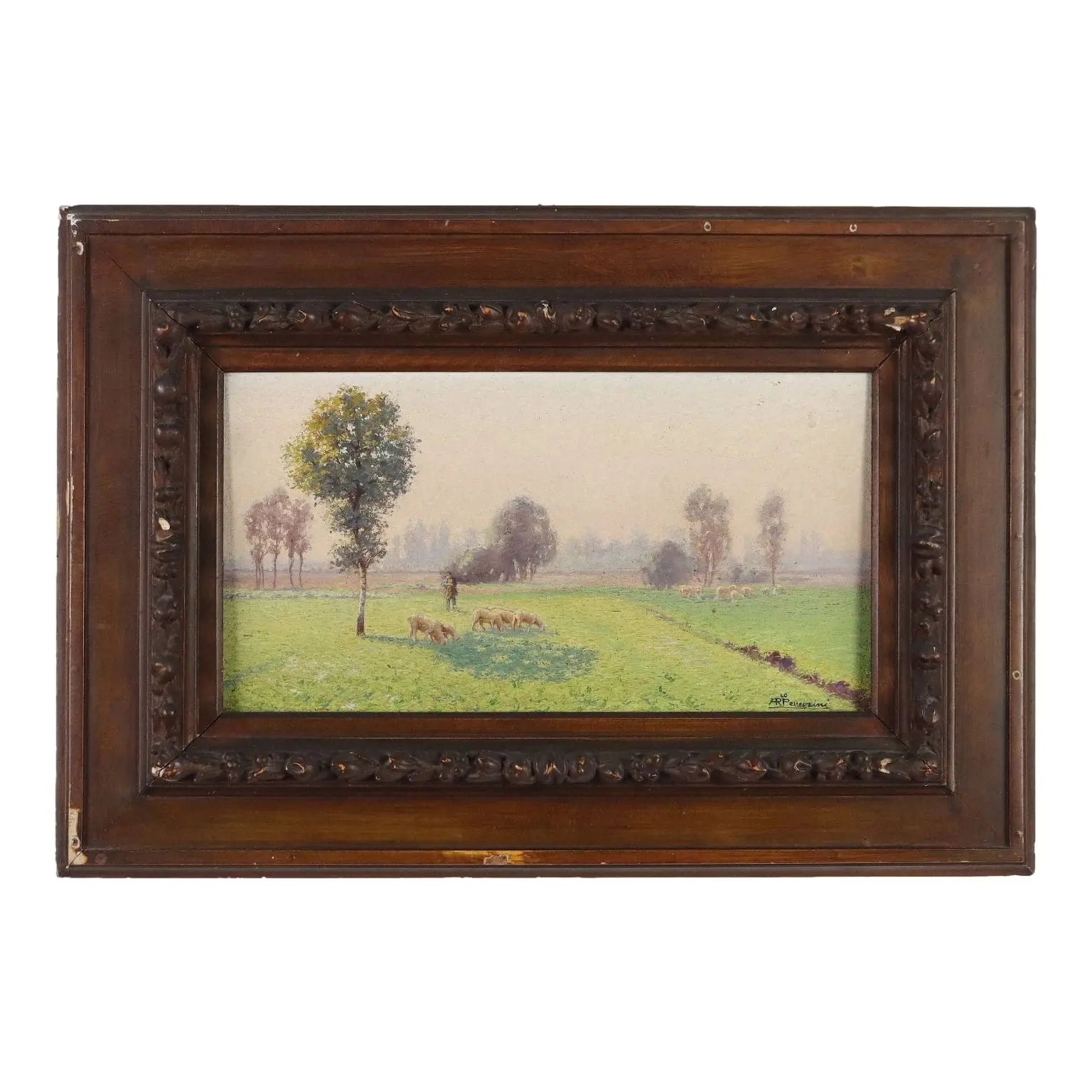 Antique Painting Signed R.lo Pellegrini Oil on Hardboard XX Century | Art | 20th Century