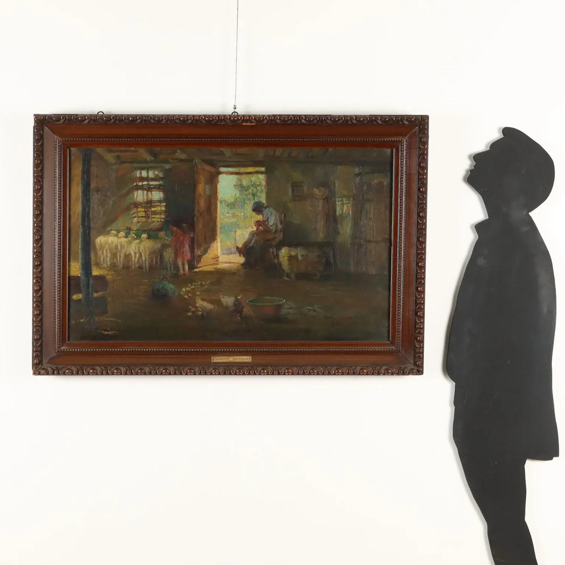 G. Solenghi Antique Painting Interior with Figures Oil on Canvas 1917 - Interior with Figures and Animals, 1917 | Art | 20th Century
