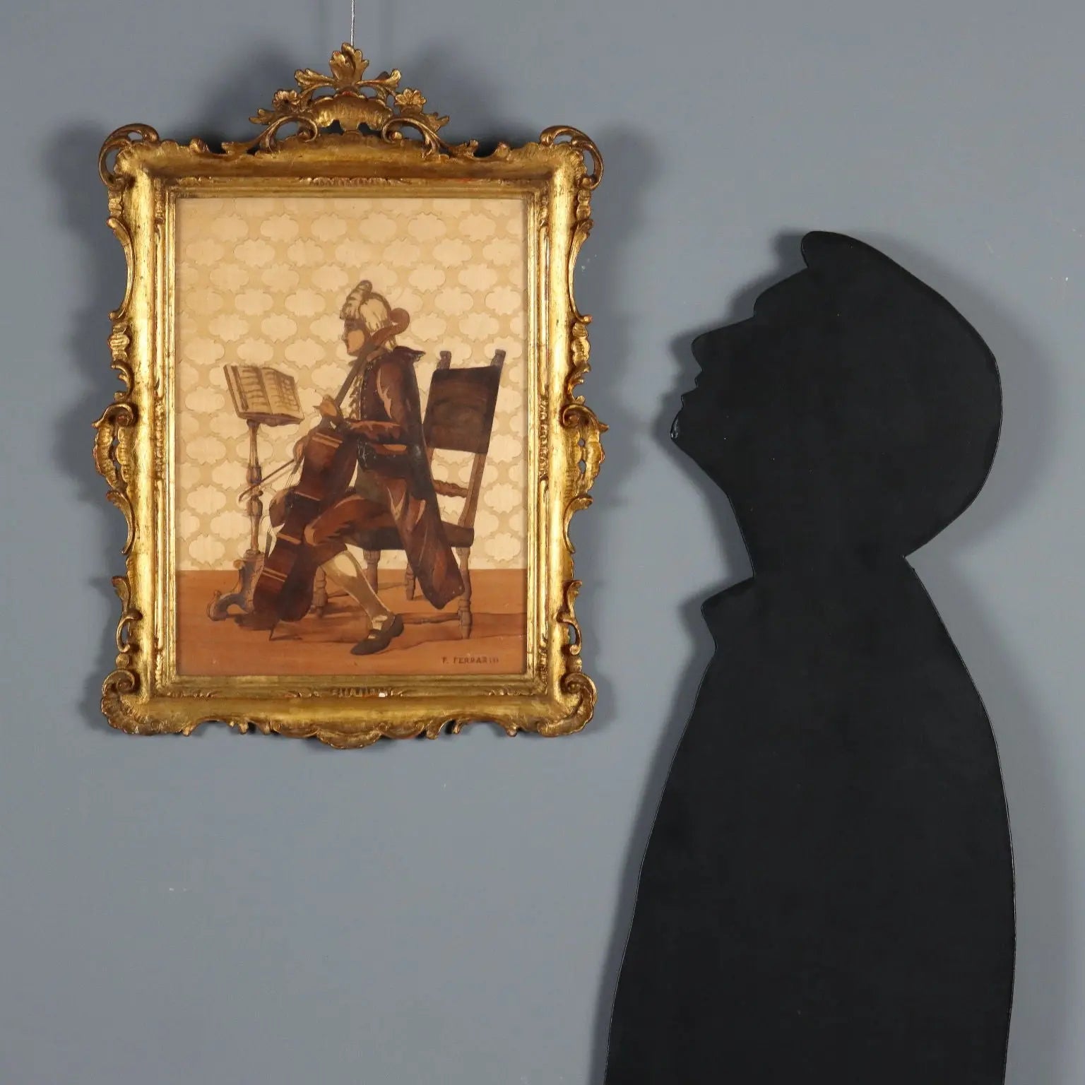 The Cellist Inlay Painting Signed Francesco Ferrario Italy 1930 ca. | Art | 20th Century