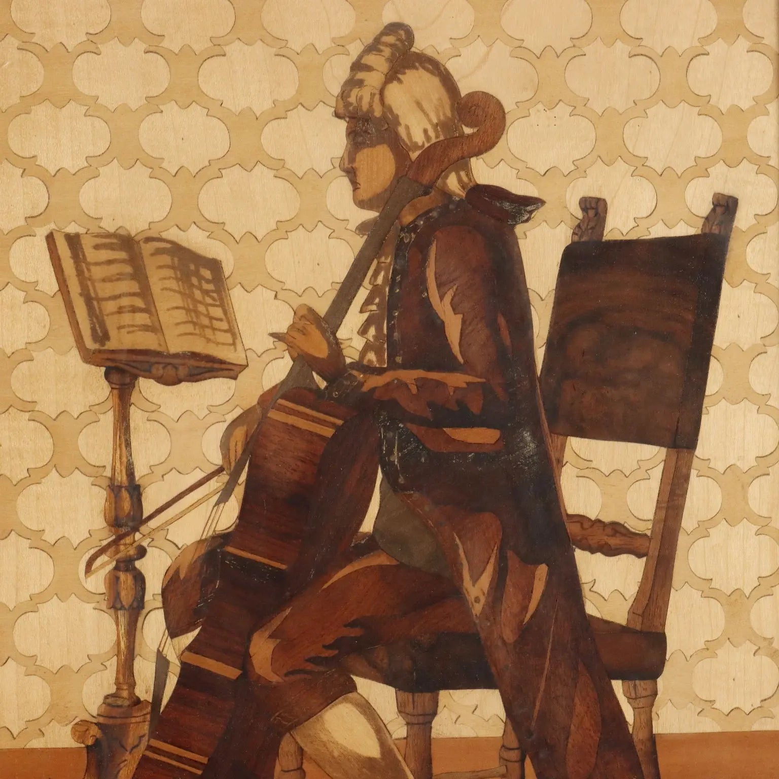 The Cellist Inlay Painting Signed Francesco Ferrario Italy 1930 ca. | Art | 20th Century
