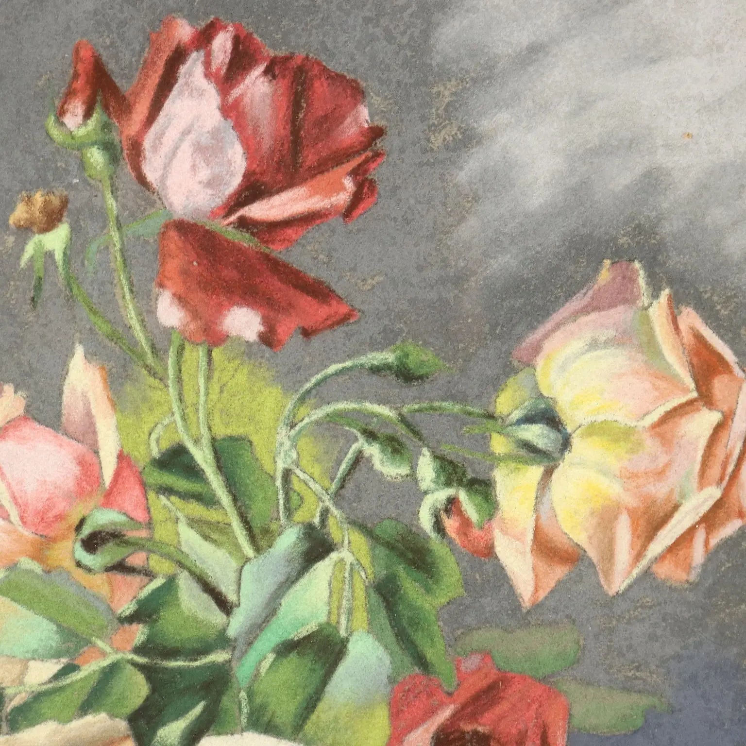 Modern Painting Flower Subject Mixed Technique on Paper XX Century | Art | 20th Century