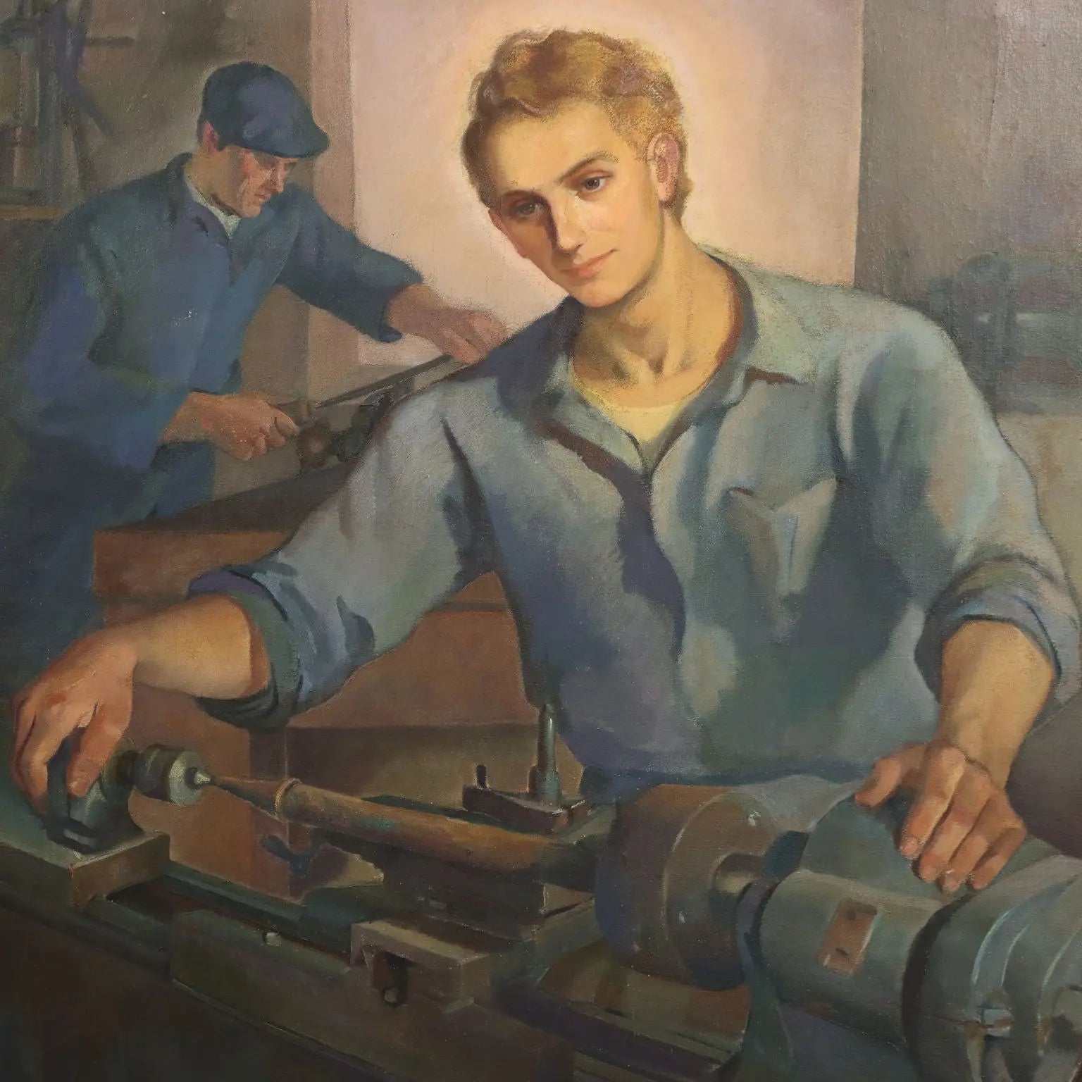 Modern Painting Signed Mario Venzo Oil on Canvas Italy 1950 - Christ the Worker ca. 1950 | Art | 20th Century