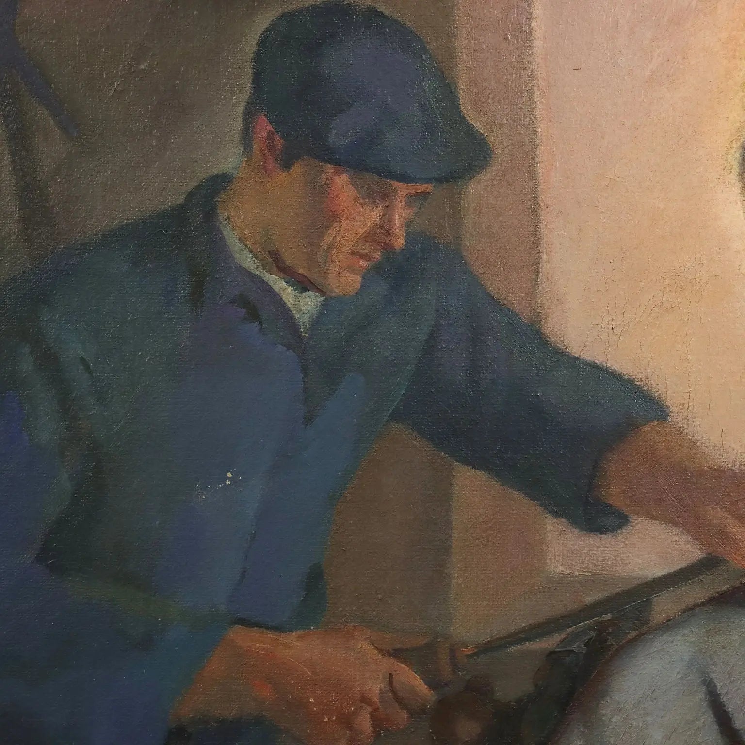 Modern Painting Signed Mario Venzo Oil on Canvas Italy 1950 - Christ the Worker ca. 1950 | Art | 20th Century