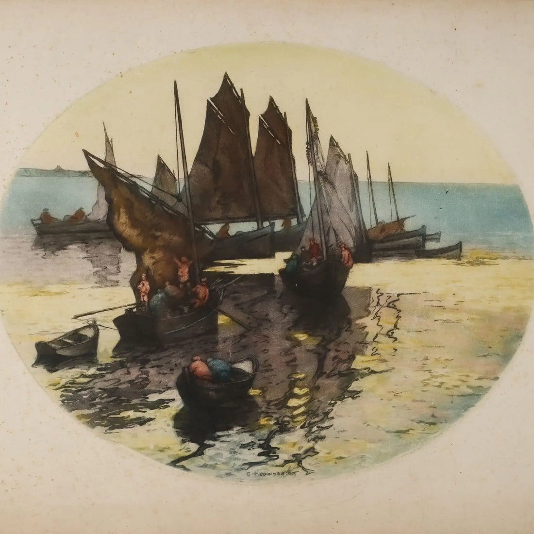 Modern Litographs Signed Georges Pierre Guinegault XX Century - Fishing Boats | Art | 20th Century