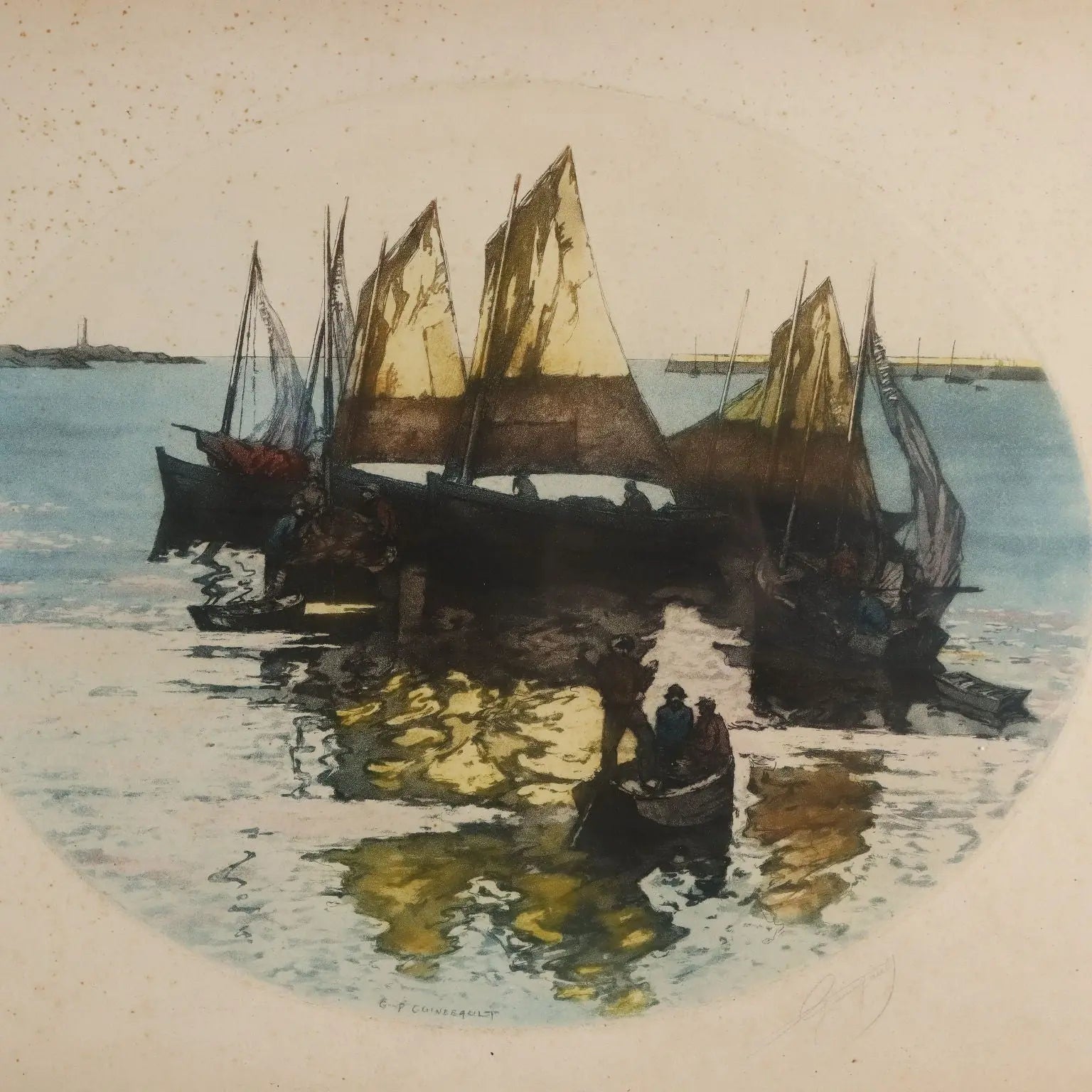 Modern Litographs Signed Georges Pierre Guinegault XX Century - Fishing Boats | Art | 20th Century