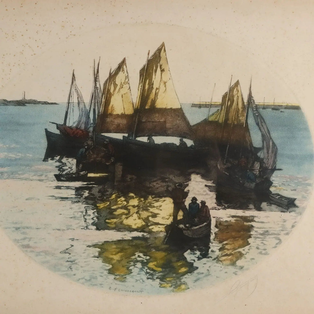Modern Litographs Signed Georges Pierre Guinegault XX Century - Fishing Boats | Art | 20th Century