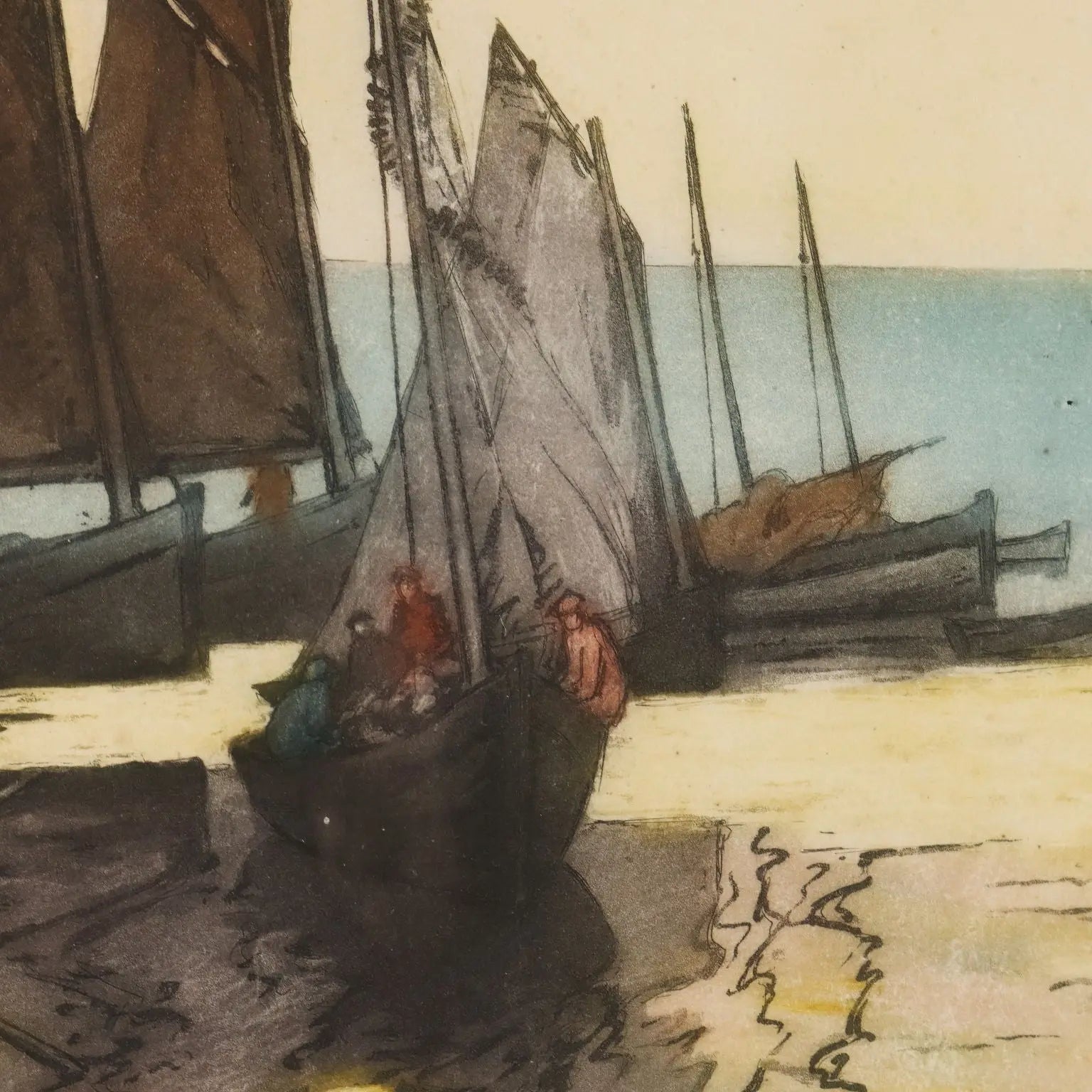 Modern Litographs Signed Georges Pierre Guinegault XX Century - Fishing Boats | Art | 20th Century