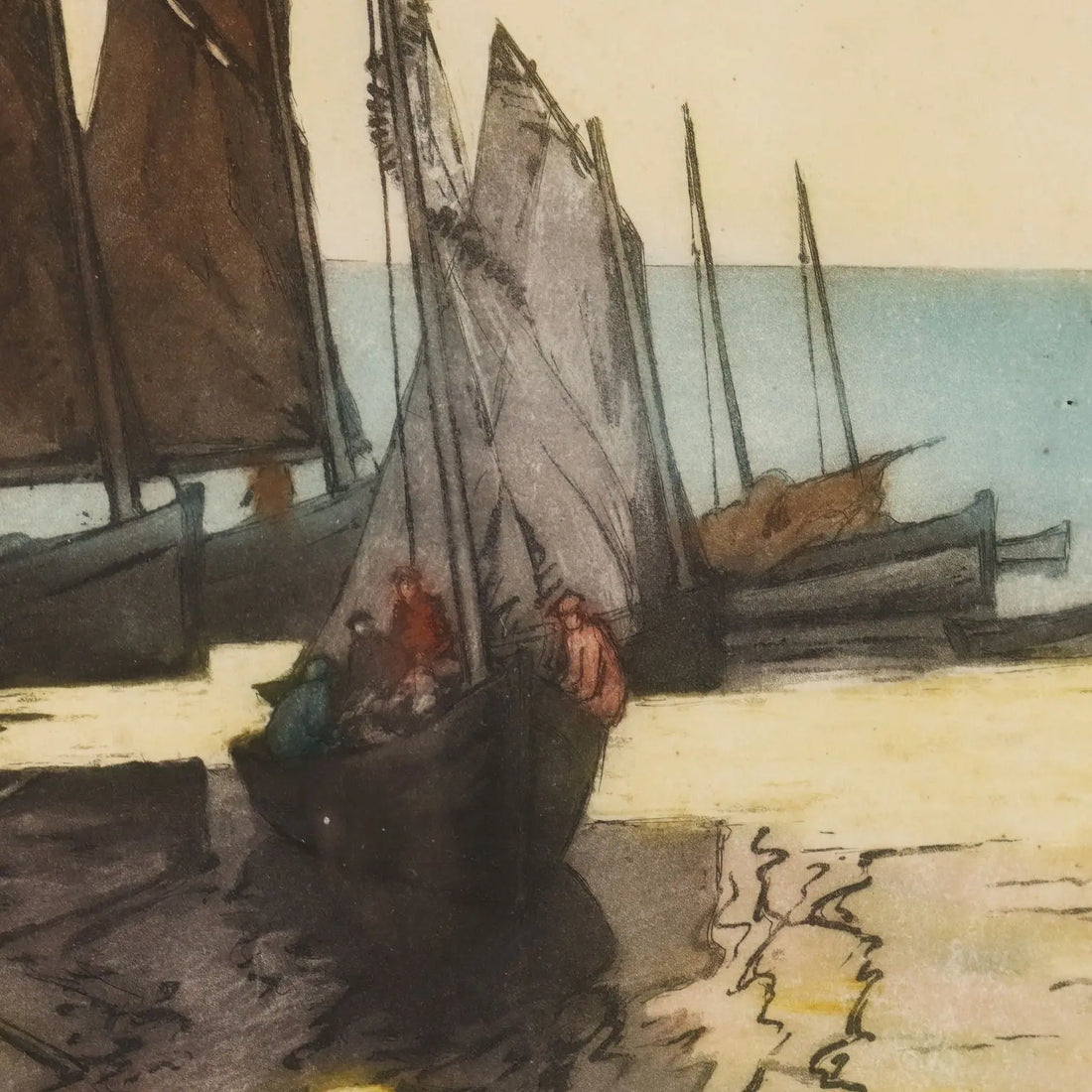 Modern Litographs Signed Georges Pierre Guinegault XX Century - Fishing Boats | Art | 20th Century