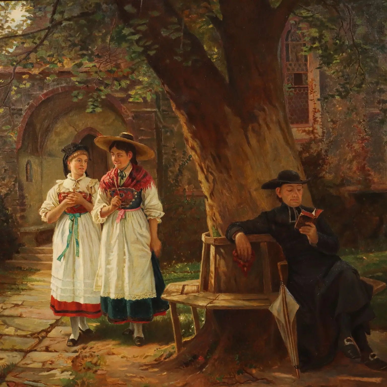 Antique Painting Copy from Benjamin Vautier Oil on Canvas XIX Century - The Involuntary Confession | Art | 20th Century