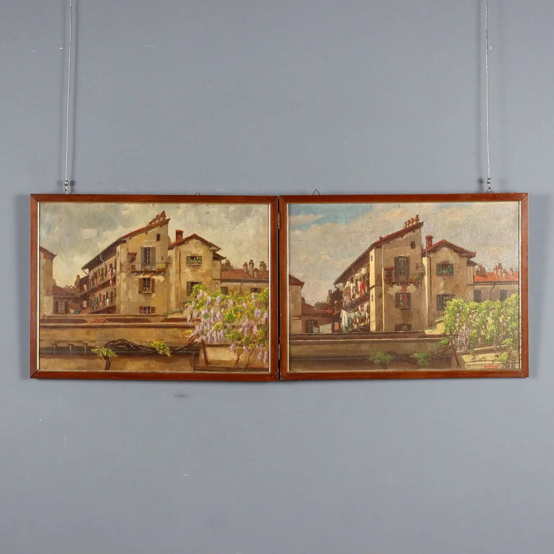 Antique Painting Signed Giuseppe Viviani Glimpse of Milan XX Century - Glimpses of Milan | Art | 20th Century
