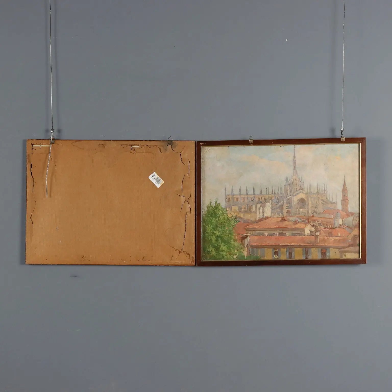 Antique Painting Signed Giuseppe Viviani Glimpse of Milan XX Century - Glimpses of Milan | Art | 20th Century