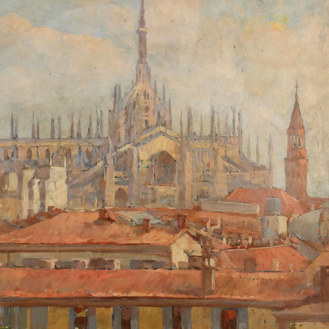 Antique Painting Signed Giuseppe Viviani Glimpse of Milan XX Century - Glimpses of Milan | Art | 20th Century