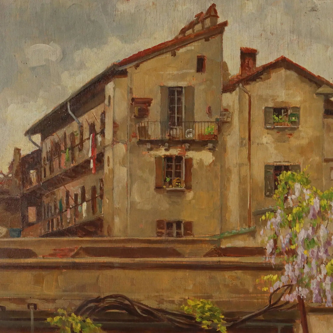 Antique Painting Signed Giuseppe Viviani Glimpse of Milan XX Century - Glimpses of Milan | Art | 20th Century