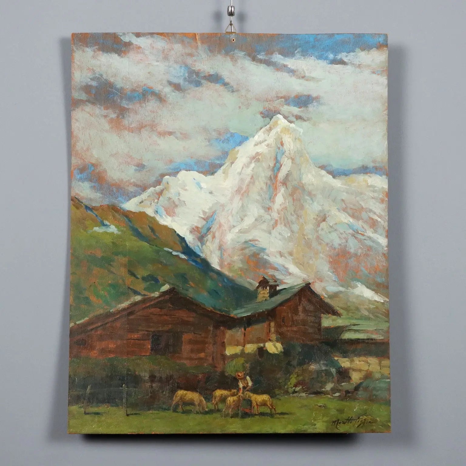Modern Painting Signed Mario Moretti Foggia Oil on Hardboard '900 - Mountain Landscape | Art | 20th Century