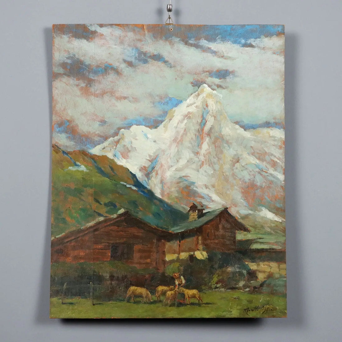 Modern Painting Signed Mario Moretti Foggia Oil on Hardboard '900 - Mountain Landscape | Art | 20th Century