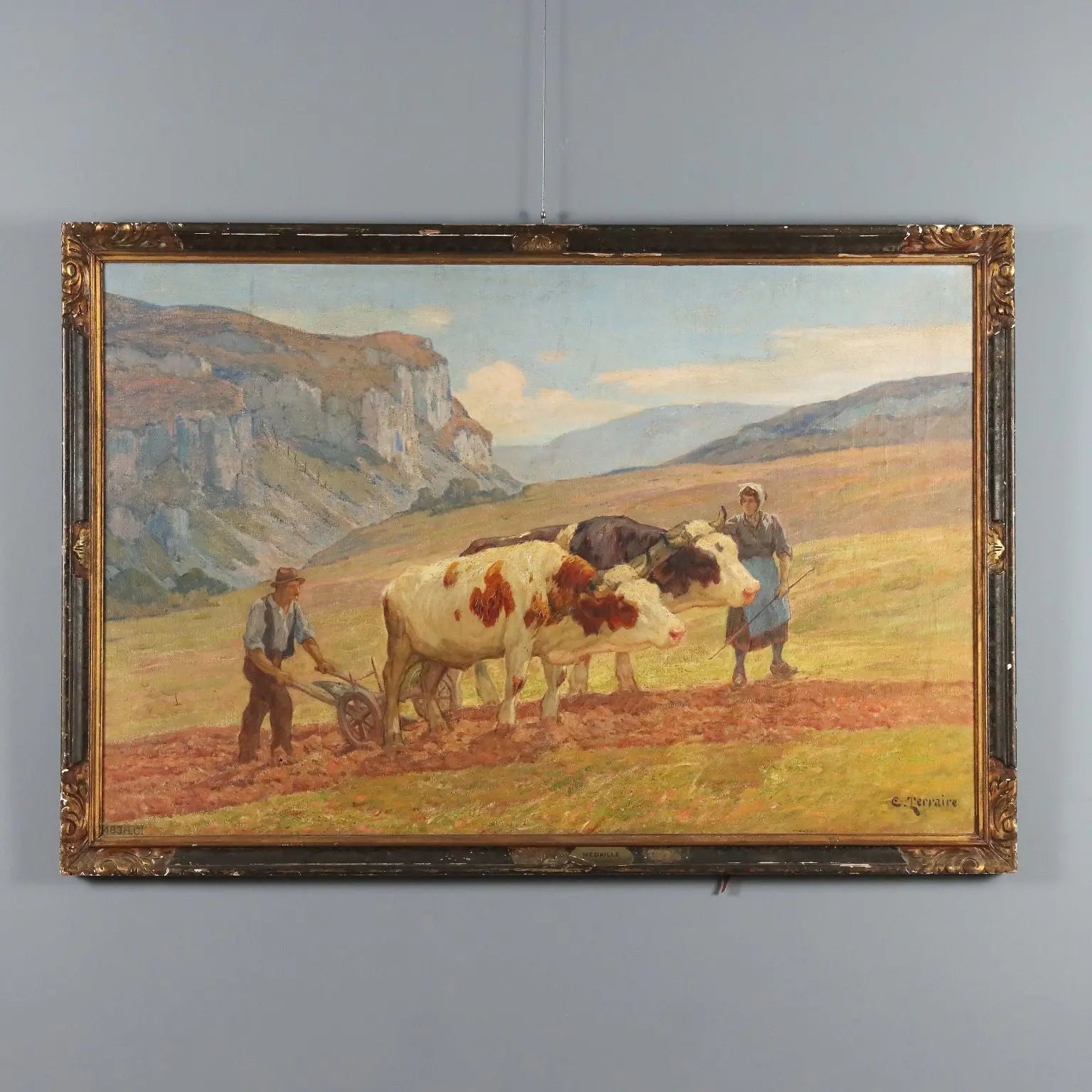 Antique Painting Signed Clovis Terraire Ploughing in Bugey '900 - Ploughing in Bugey | Art | 20th Century