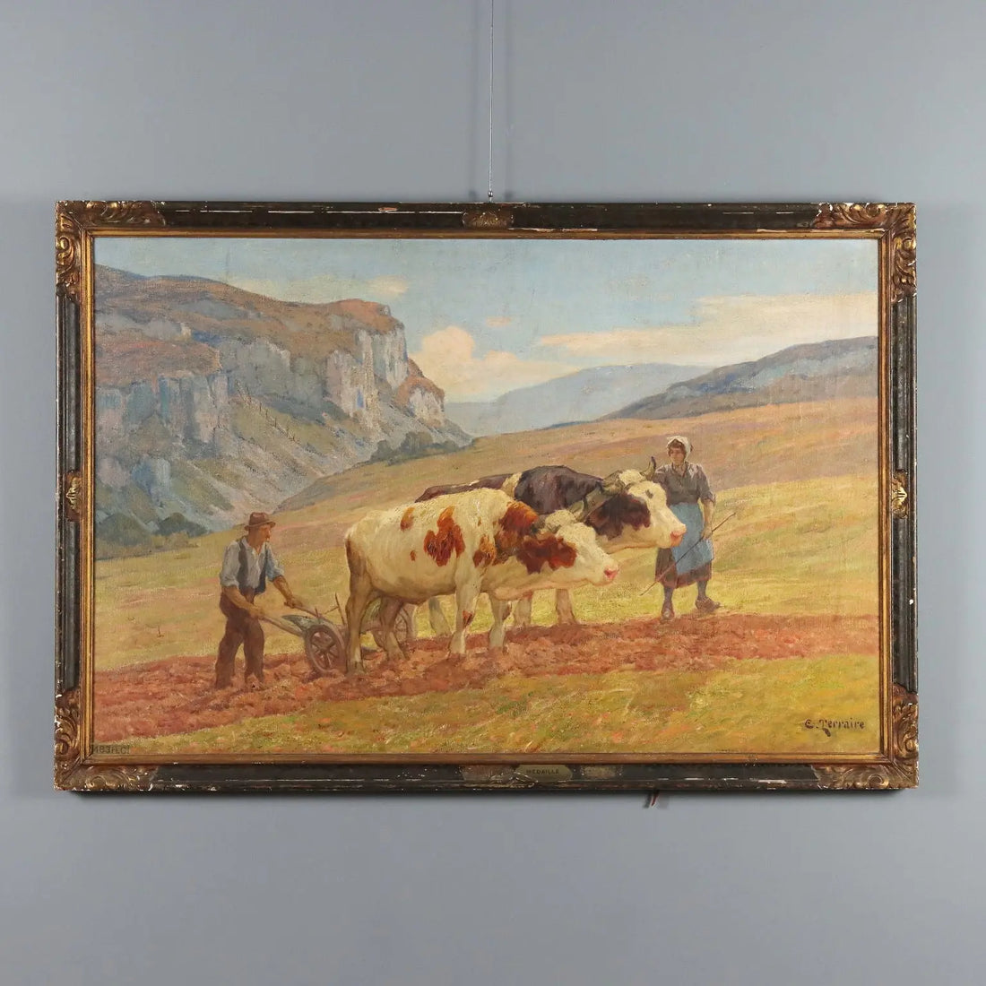 Antique Painting Signed Clovis Terraire Ploughing in Bugey '900 - Ploughing in Bugey | Art | 20th Century