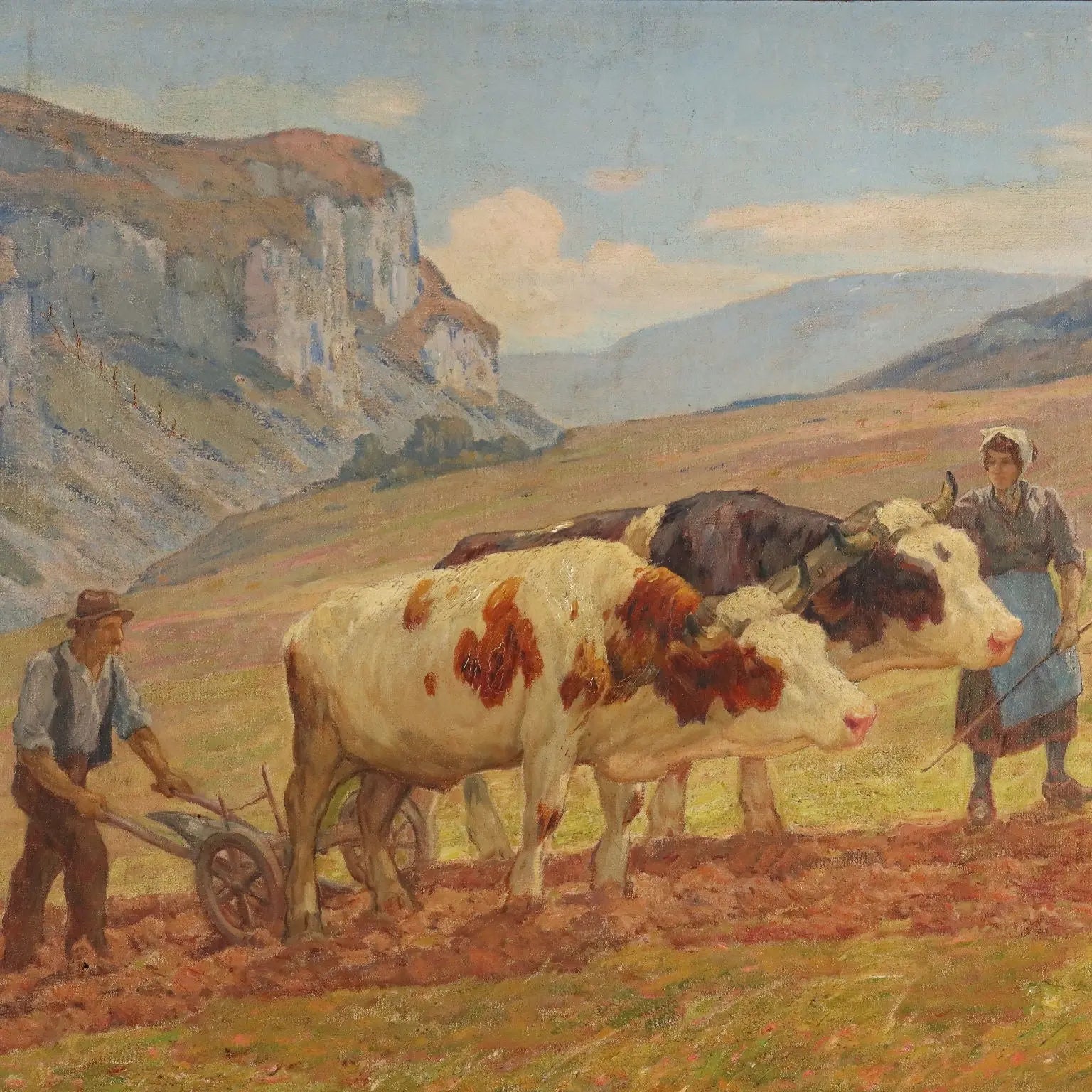Antique Painting Signed Clovis Terraire Ploughing in Bugey '900 - Ploughing in Bugey | Art | 20th Century