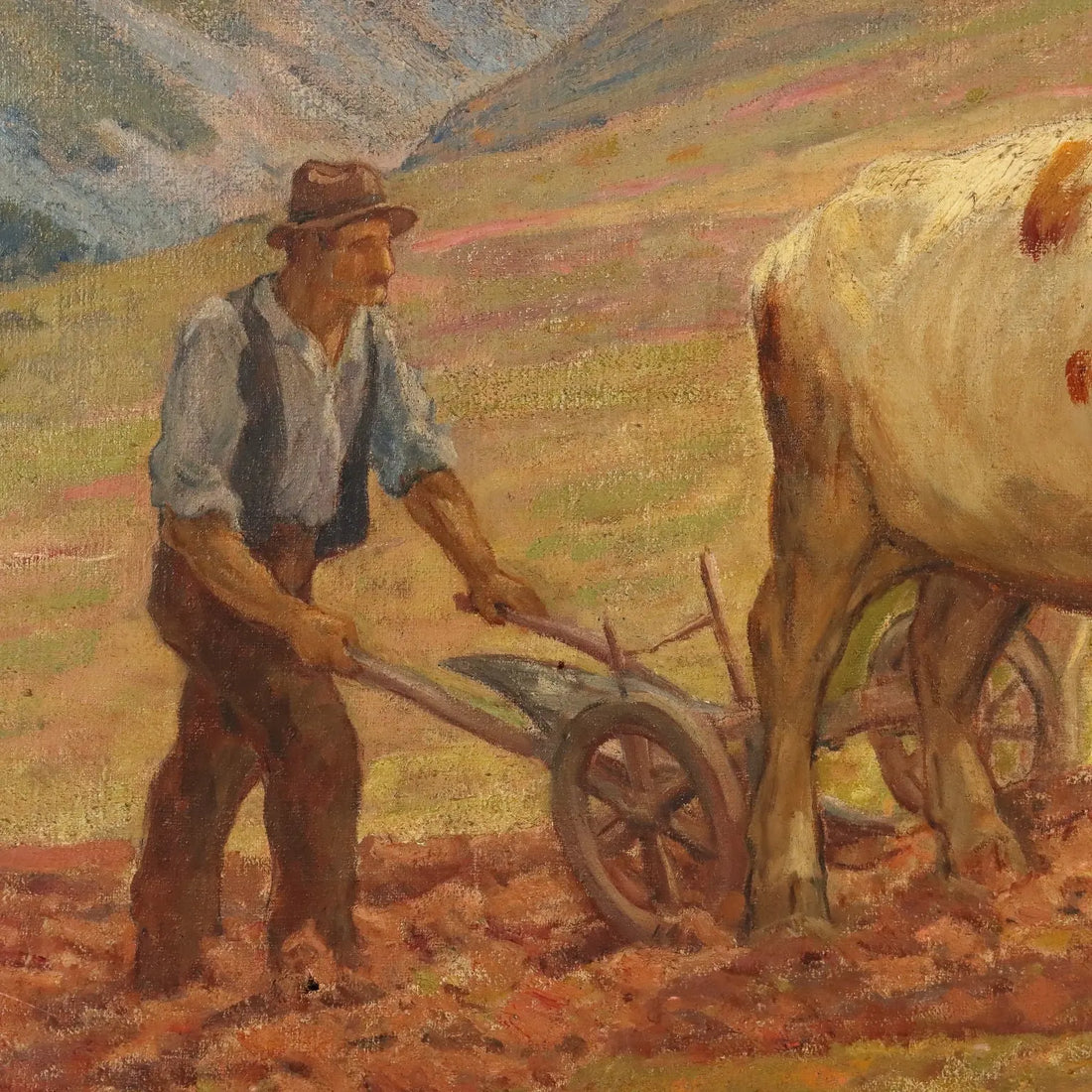 Antique Painting Signed Clovis Terraire Ploughing in Bugey '900 - Ploughing in Bugey | Art | 20th Century