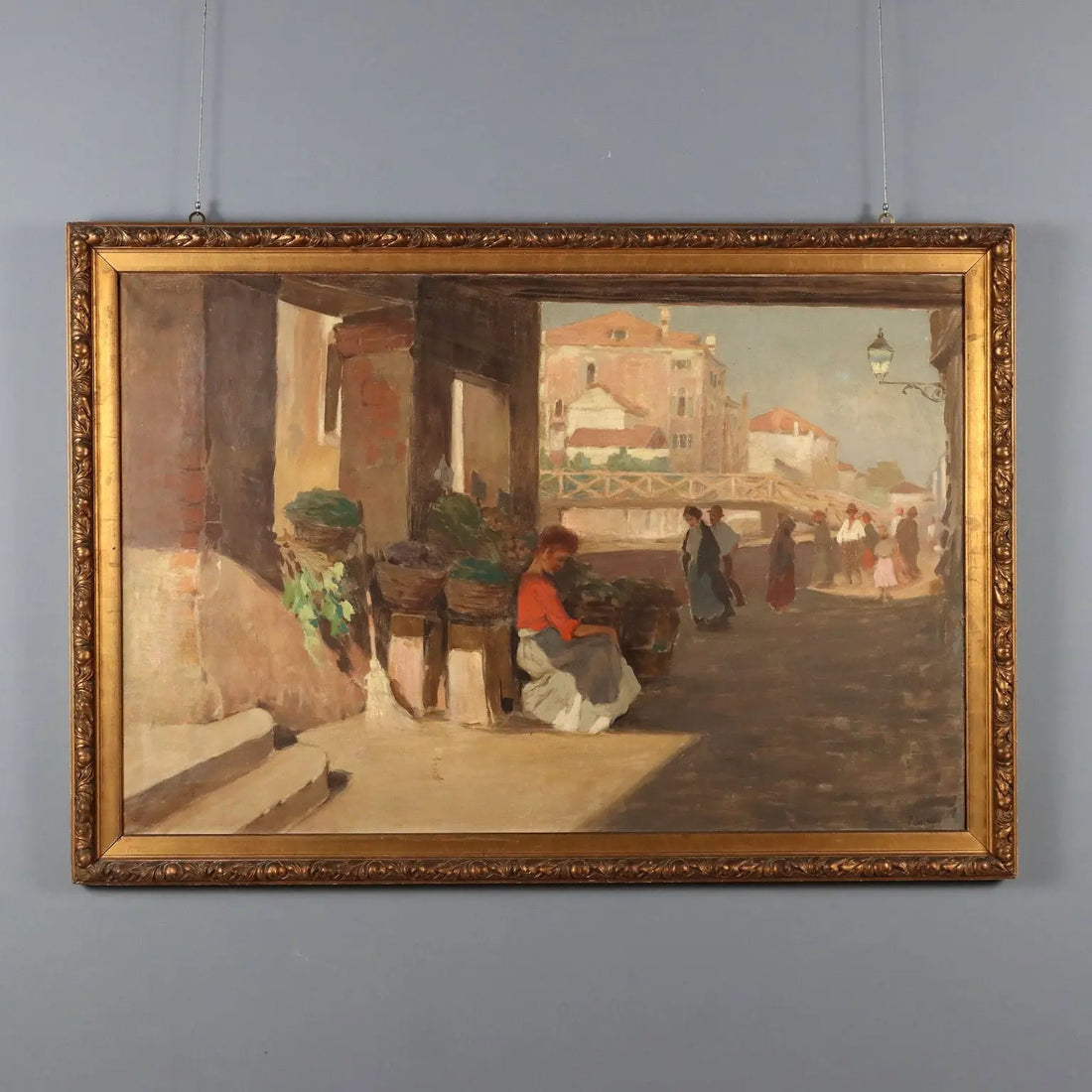 Modern Painting Signed Paolo Baroni Glimpse of a Village XX Century - Glimpse of a Village with a Fruit Seller | Art | 20th Century