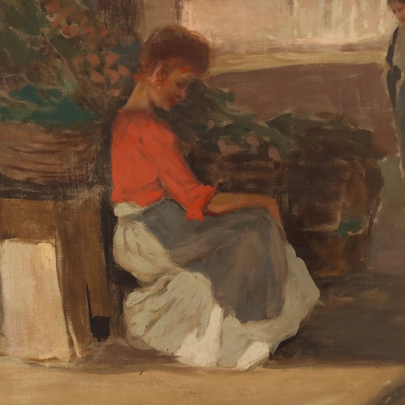 Modern Painting Signed Paolo Baroni Glimpse of a Village XX Century - Glimpse of a Village with a Fruit Seller | Art | 20th Century