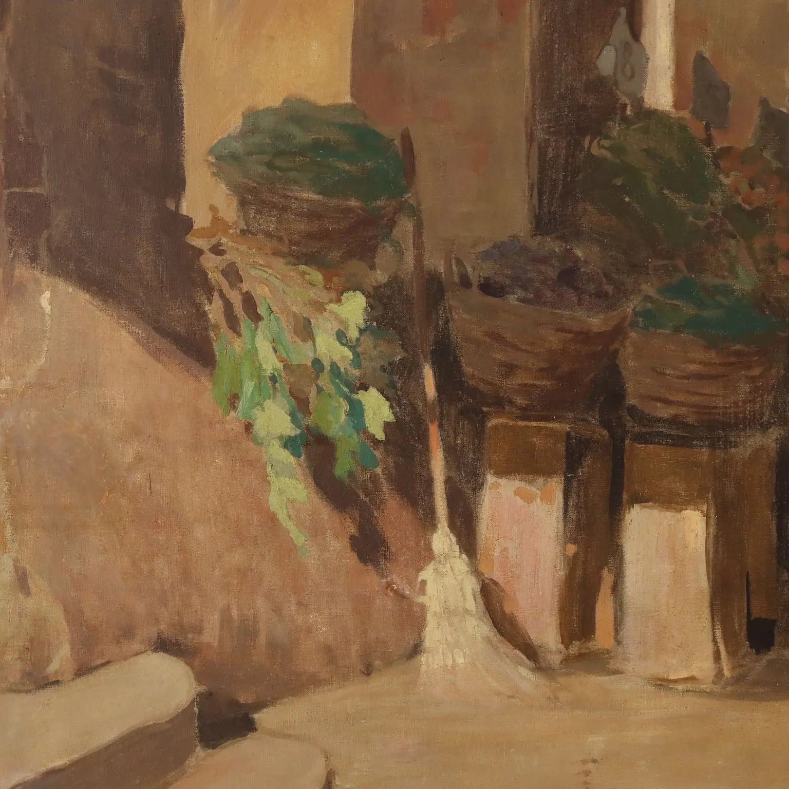 Modern Painting Signed Paolo Baroni Glimpse of a Village XX Century - Glimpse of a Village with a Fruit Seller | Art | 20th Century