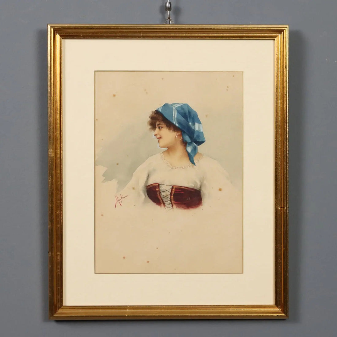 Modern Painting Signed V. Migliaro Watercolor on Paper XIX Century - Female Portrait | Art | 20th Century