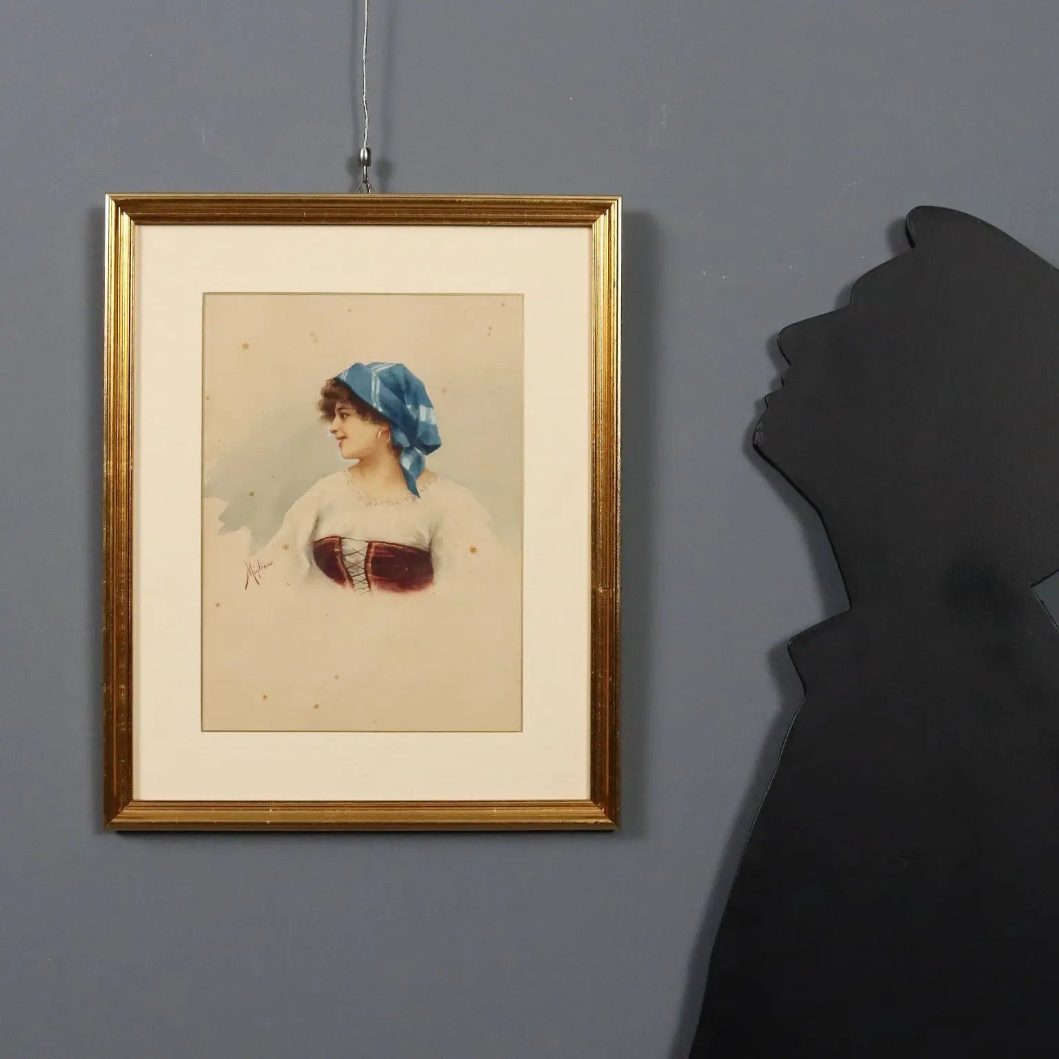Modern Painting Signed V. Migliaro Watercolor on Paper XIX Century - Female Portrait | Art | 20th Century