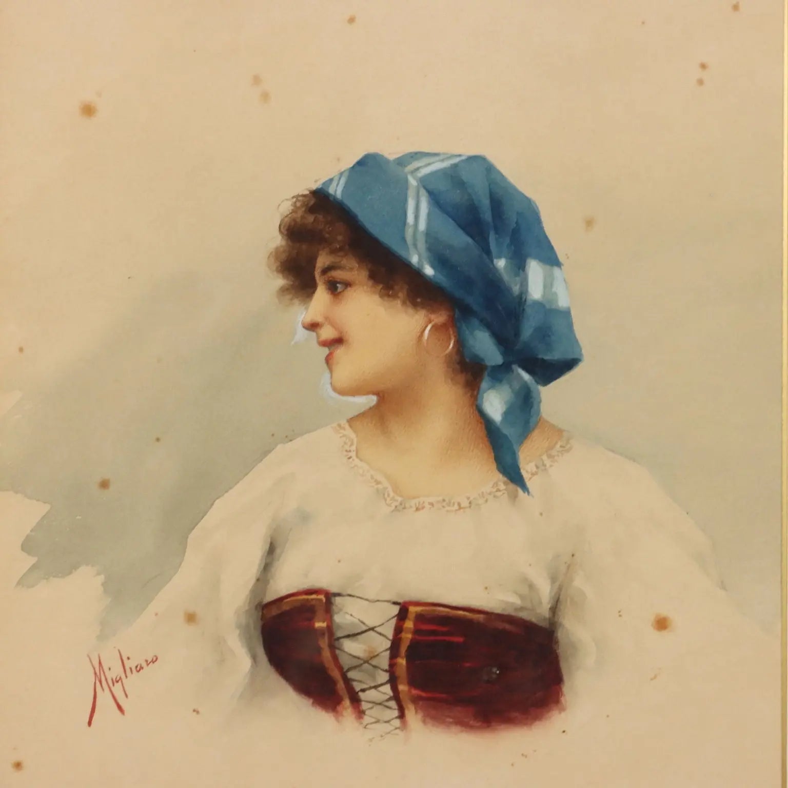 Modern Painting Signed V. Migliaro Watercolor on Paper XIX Century - Female Portrait | Art | 20th Century