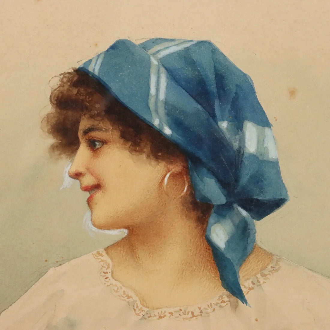 Modern Painting Signed V. Migliaro Watercolor on Paper XIX Century - Female Portrait | Art | 20th Century