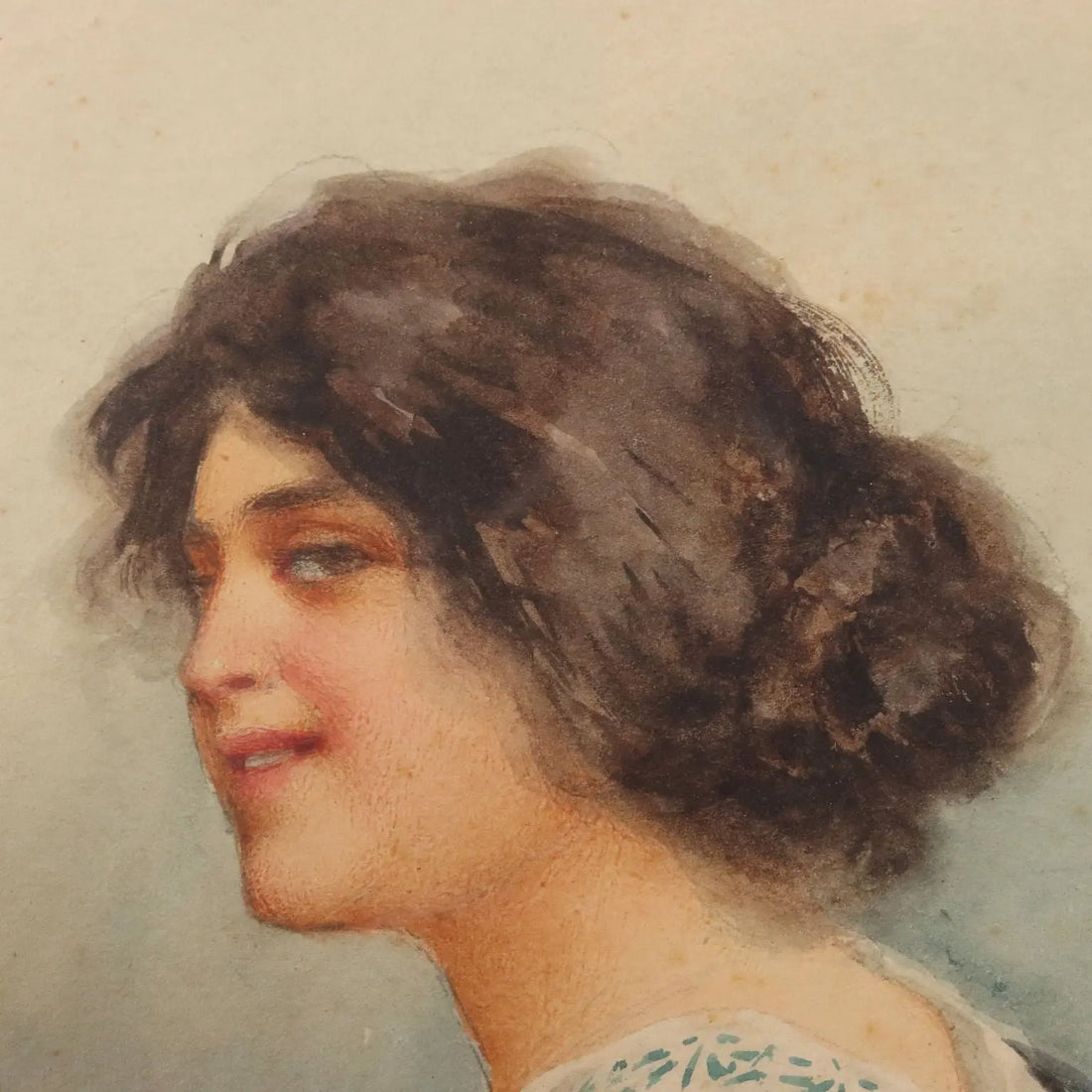 Modern Painting Female Portrait Signed V. Migliaro Watercolor 800 - Female Portrait | Art | 20th Century