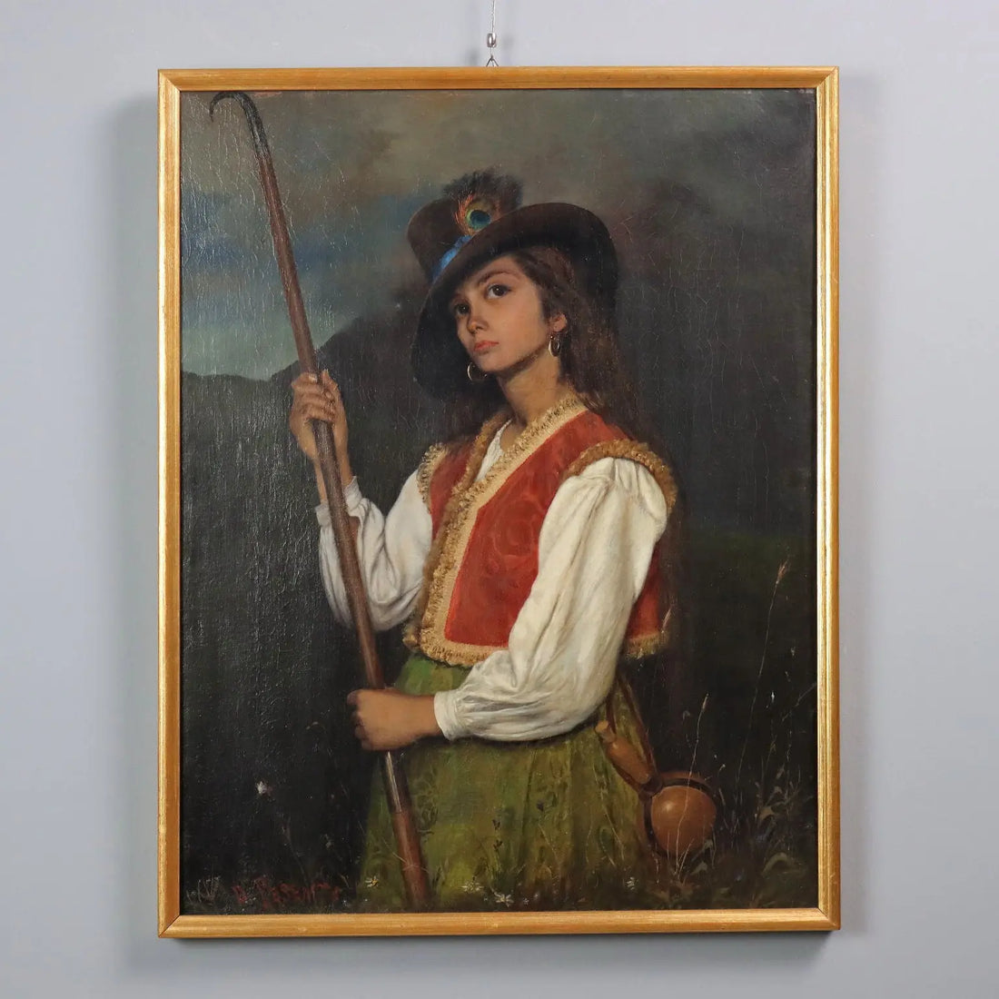 Modern Painting Signed Domenico Pesenti Oil on Canvas XIX Century - The Shepherdess | Art | 20th Century