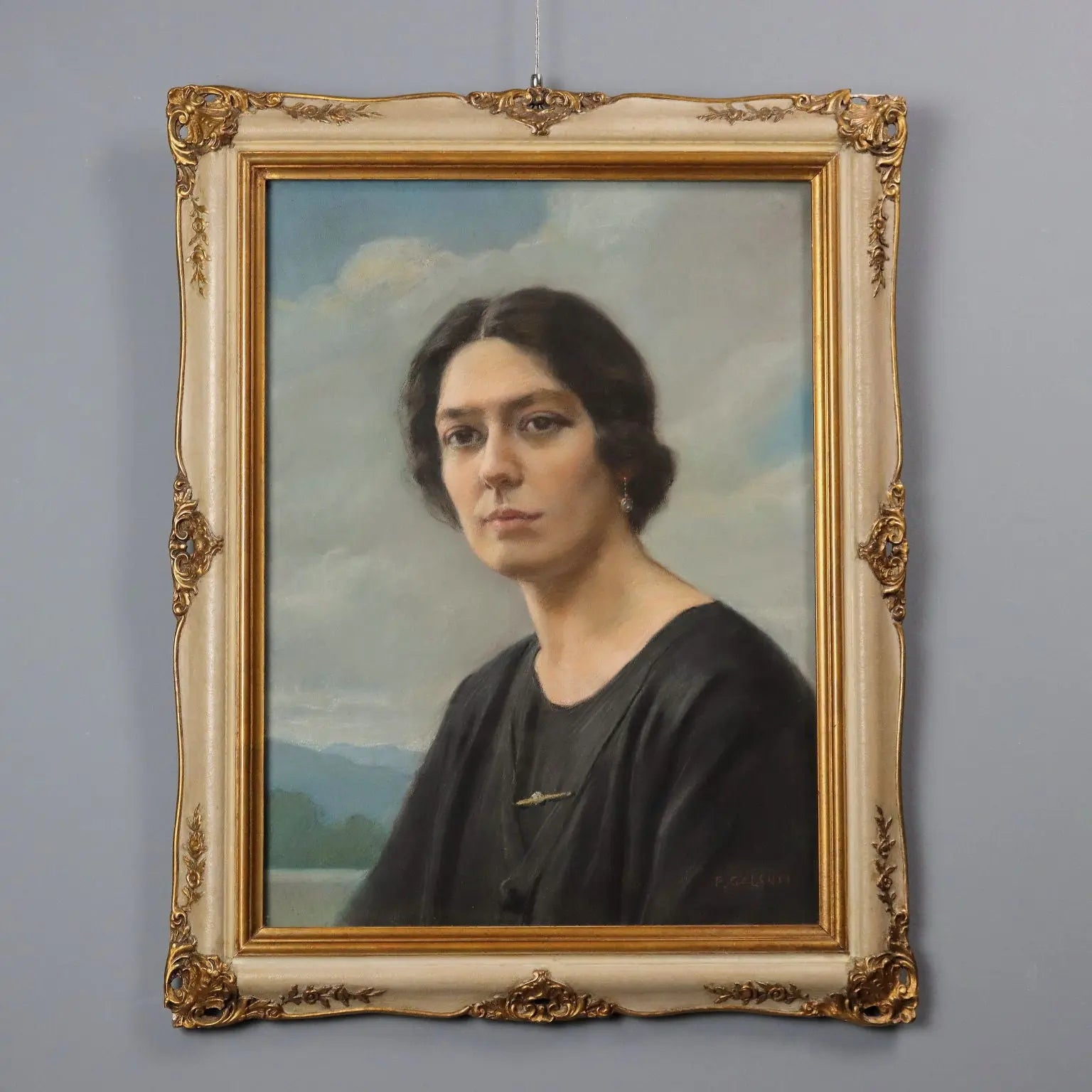 Modern Painting Signed Piero Galanti Crayons on Cardboard '900 - Portrait of a Lady | Art | 20th Century