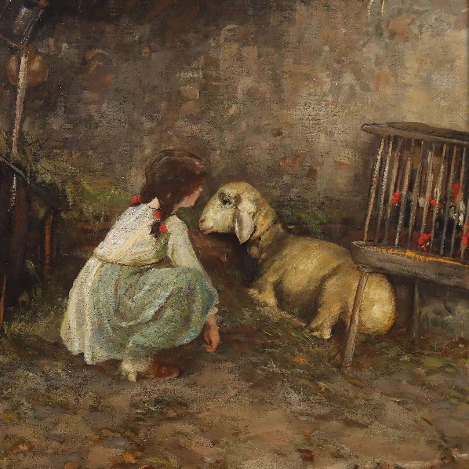 Modern Painting Signed Cesare Laurenti The Little Girl and the Sheep - The Little Girl and the Sheep | Art | 20th Century