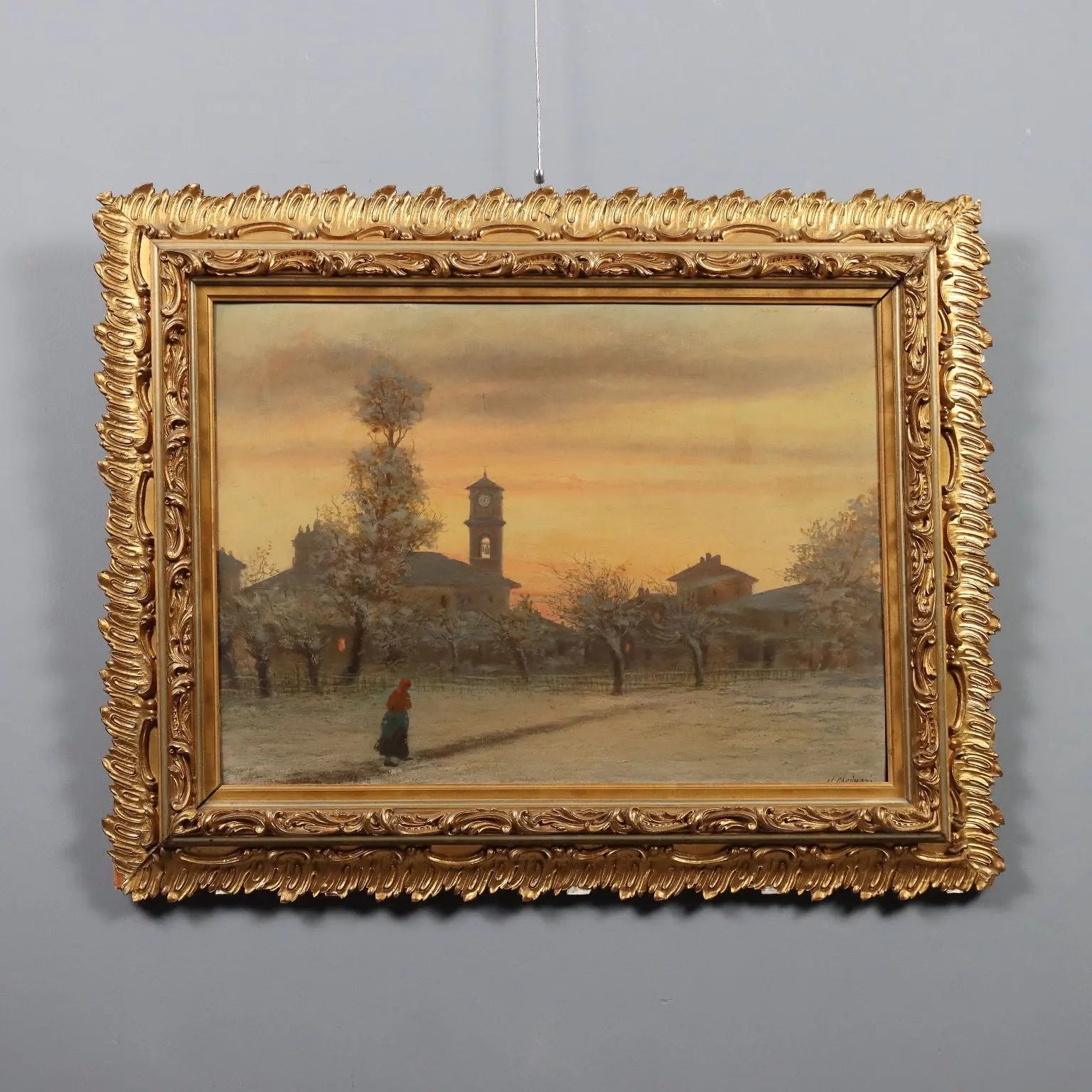 Modern Painting Signed Ugo Gheduzzi View of the Village XX Century - View of the Village at Sunset | Art | 20th Century